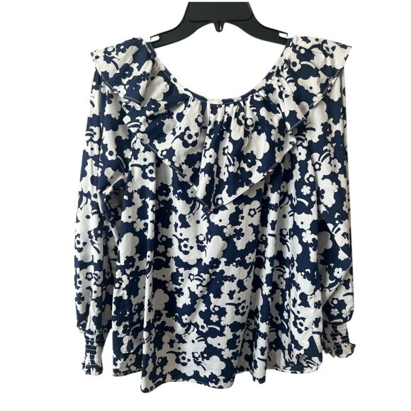 NWT Marc Jacobs Navy & White Floral Button Front Ruffled Collar Shirt Size 6 - Picture 5 of 10